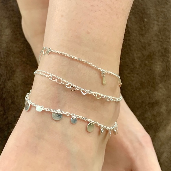 Sterling Silver Satellite Heart Minimalist Anklet - Picture 7 of 8